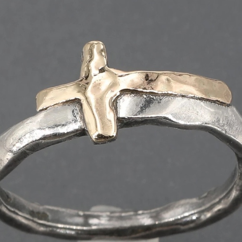 Silpada EXTREMELY RARE Vintage Gold & Sterling Silver Cross Ring Sz 6 - Picture 6 of 6